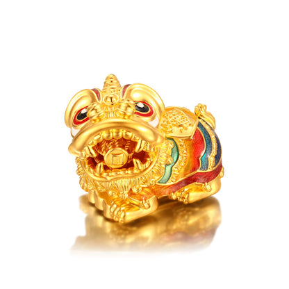 24K Solid Gold Medium Ball Left-Turn Lion Dance Figurine 17.7g