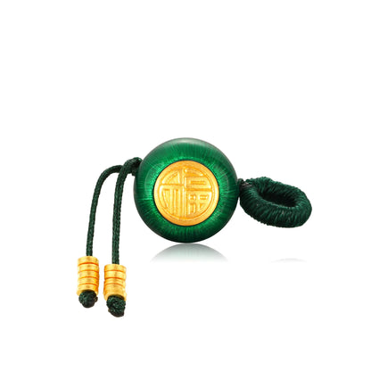 24K Solid Gold Brushed Jade Green Fortune Bag Charm 0.7g
