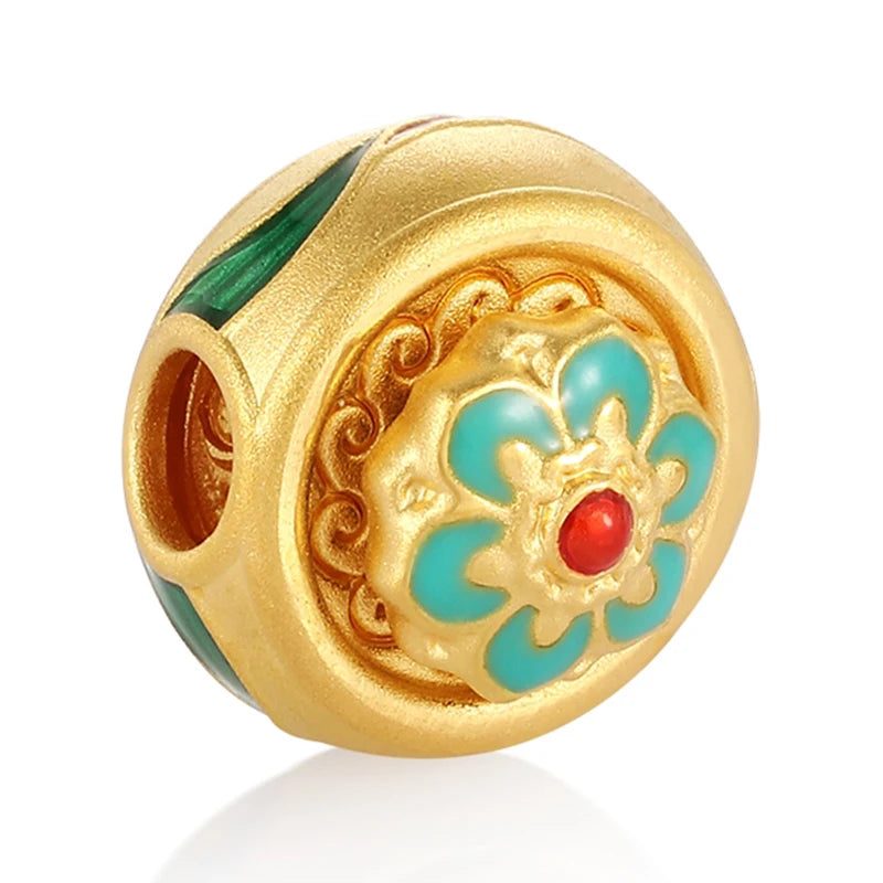 Trendy Hard Gold Fortune Flower Beaded Bracelet 24K Solid Gold Jewelry Accessories High-End 3.0mm Aperture Sandblasted Enamel