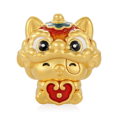 Lion awakening design zodiac culture cute style 24k micro-hard gold pure gold dog-shaped bracelet beaded luxury gold jewelry