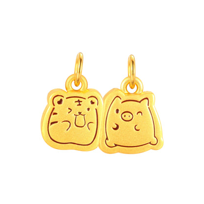 Magnetic Tiger & Pig Liuhe Pair Gold Charm - 1.3g