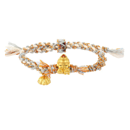 24K Micro-Hard Gold Pure Gold Buddha Shape Beaded Bracelet with Multicolor Braided Rope Exquisite Gift Fine Charm Bracelet