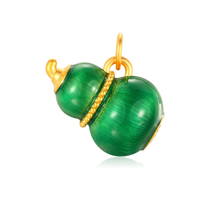 24K Solid Gold Brushed Jade Green Gourd Charm 1.4g