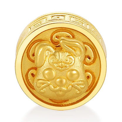 Plain Version 24K Solid Gold Craftsmanship Hard Gold Rabbit-Shaped Rotatable Beaded Bracelet Classical Style