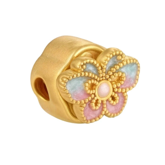 Trendy 24k Solid Gold Fortune Butterfly Beaded for Bracelet 0.8g Hard Gold High-End Jewelry Accessories