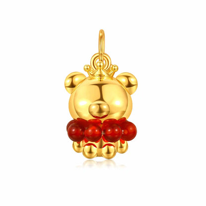 24K Solid Gold Red Agate Bear Charm 1.15g