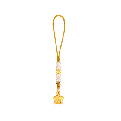 24K Solid Gold Pearl Brushed Star Pendant Charm 0.45g