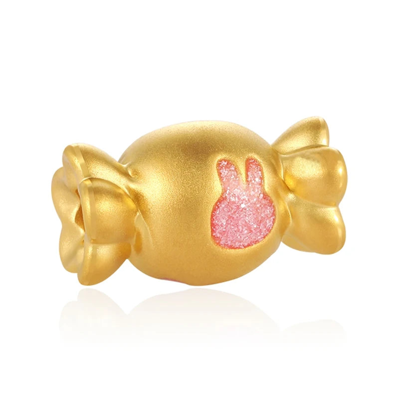 Enamel Craftsmanship High-End Beaded Bracelet Accessories White Rabbit Candy-Shaped 24K Solid Gold Sandblasted Lightweight 0.8g