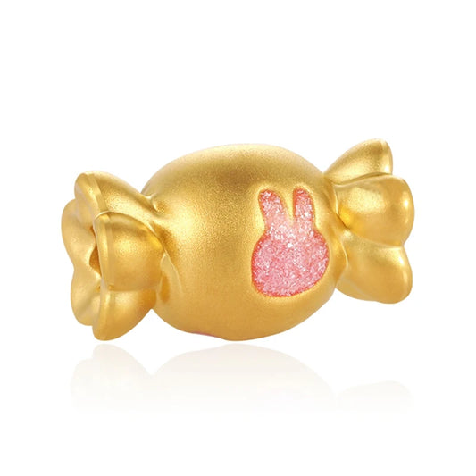 Enamel Craftsmanship High-End Beaded Bracelet Accessories White Rabbit Candy-Shaped 24K Solid Gold Sandblasted Lightweight 0.8g